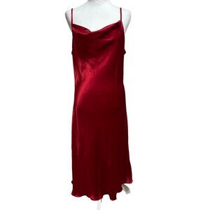 Vintage Bebe Slip Dress Sz L Red Midi Satin 90s Y2K Glam Hoco Formal Wedding